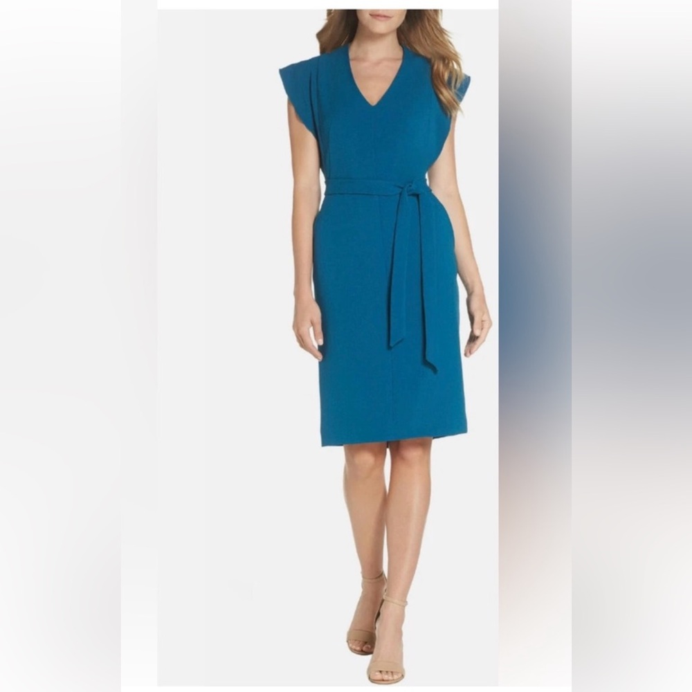 Eliza J Teal crepe Dress with Belt, 12
